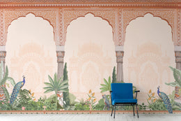 Indian Palace Peacock Wallpaper | Botanical Arch Peel And Stick Wall Mural image 3