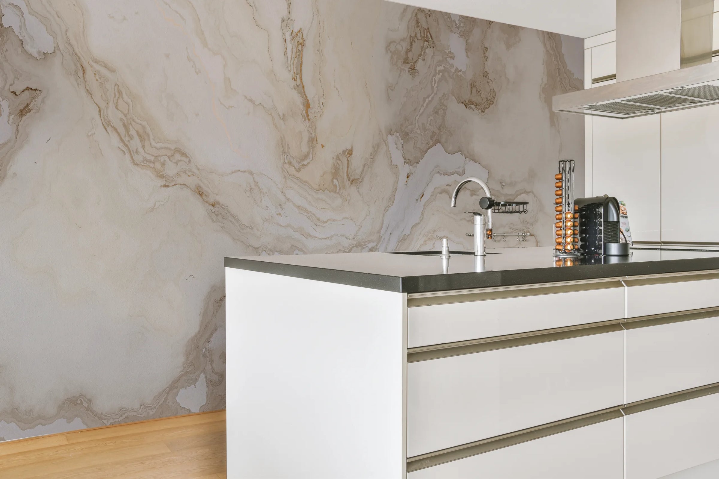 Beige Marble| Neutral Stone Vein | Contemporary | Bedroom Accent Self-Adhesive Vinyl image 3