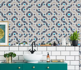 Retro Geometric Wallpaper| Navy Beige Abstract Removable Living Room Decor image 2