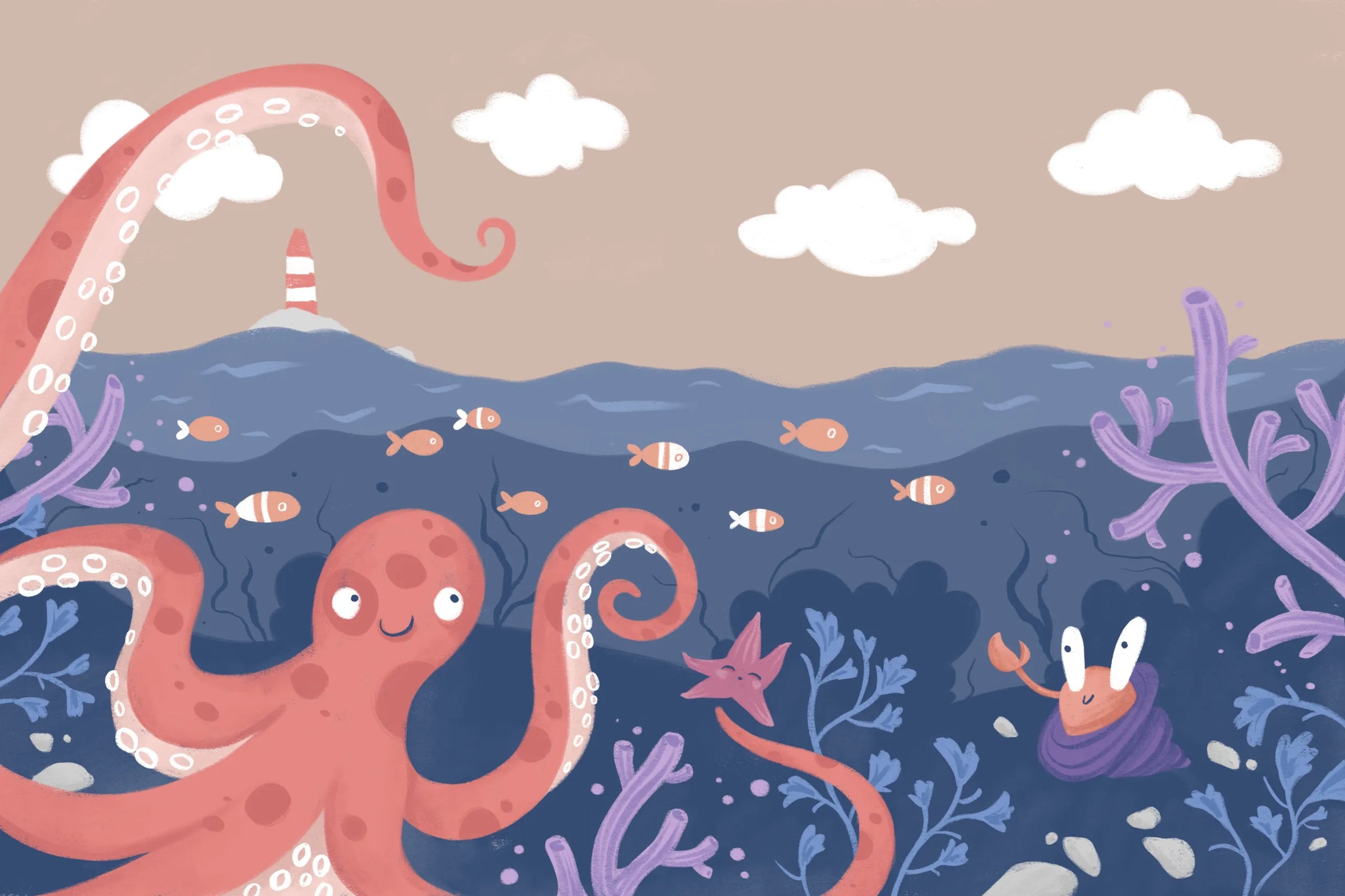 Octopus Underwater Wallpaper | Pink Octopus Ocean Peel and Stick Nursery Decor image 5