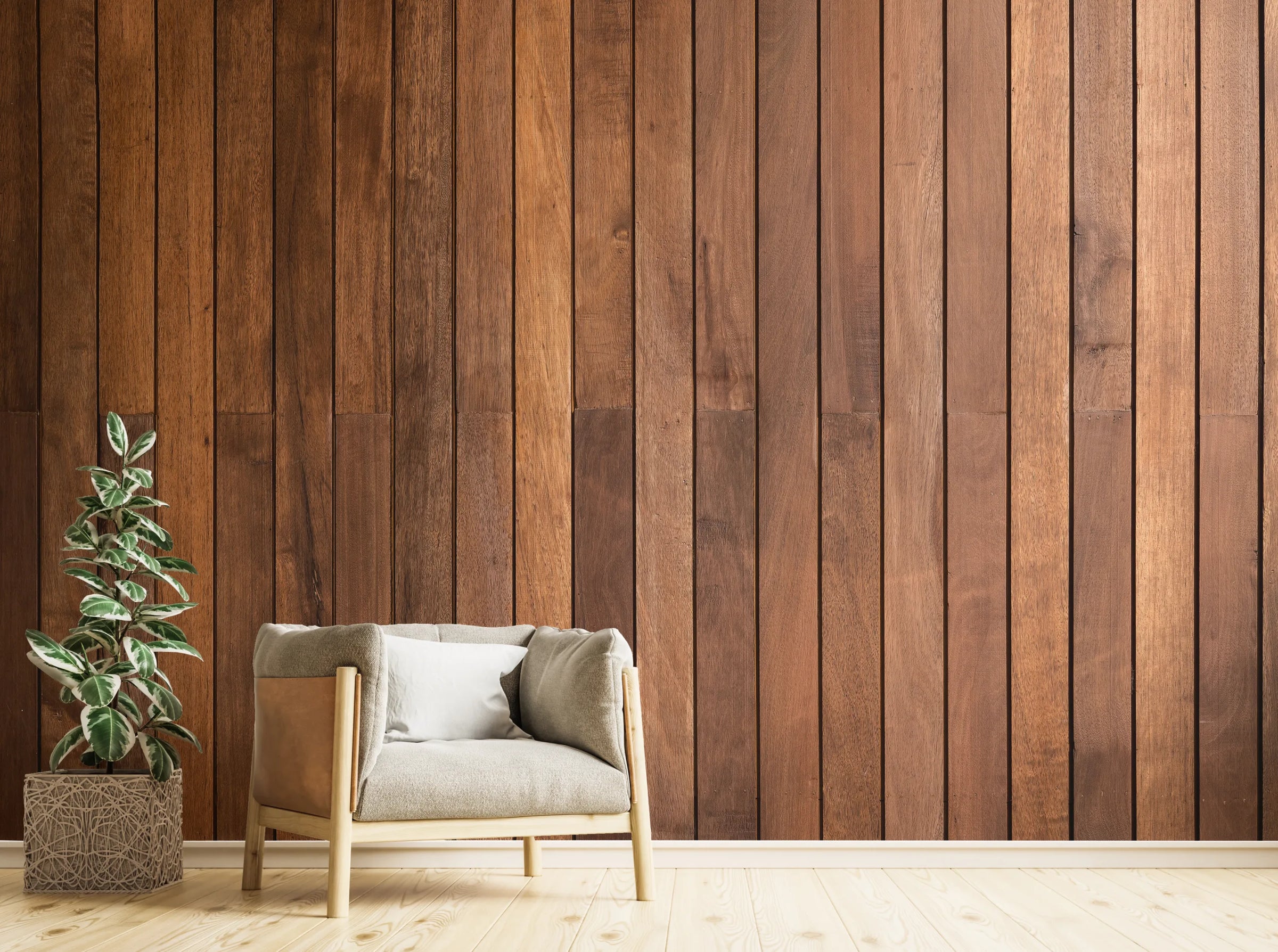 Brown Wood Panel Design | Vertical Striped Peel and Stick Wallpaper image 1