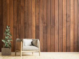 Brown Wood Panel Design | Vertical Striped Peel and Stick Wallpaper image 1