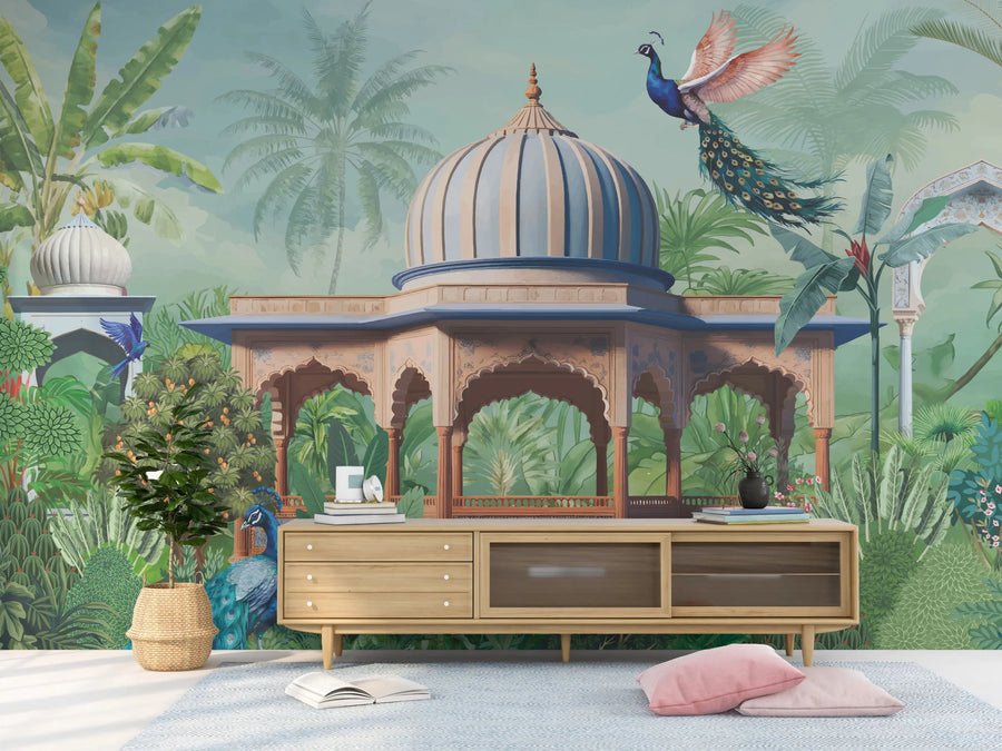 Mughal Peacock Palace Indian Wallpaper | Royal Garden Peel and Stick Decor