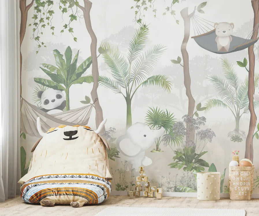 Leafy Heaven And Cute Tot Animal Kids Wallpaper image 1