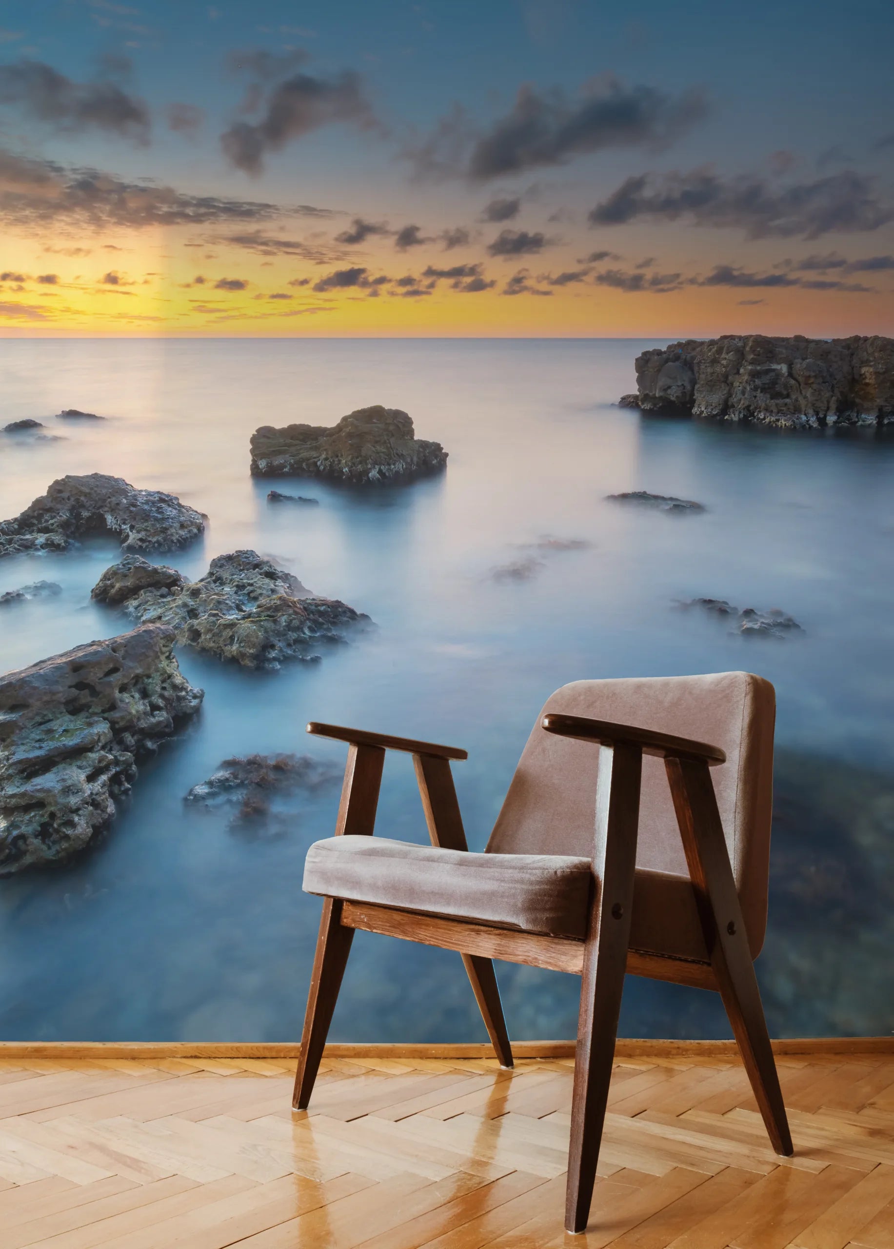 Sunset Ocean Wallpaper | Blue Seascape Peel and Stick Wallpaper image 1