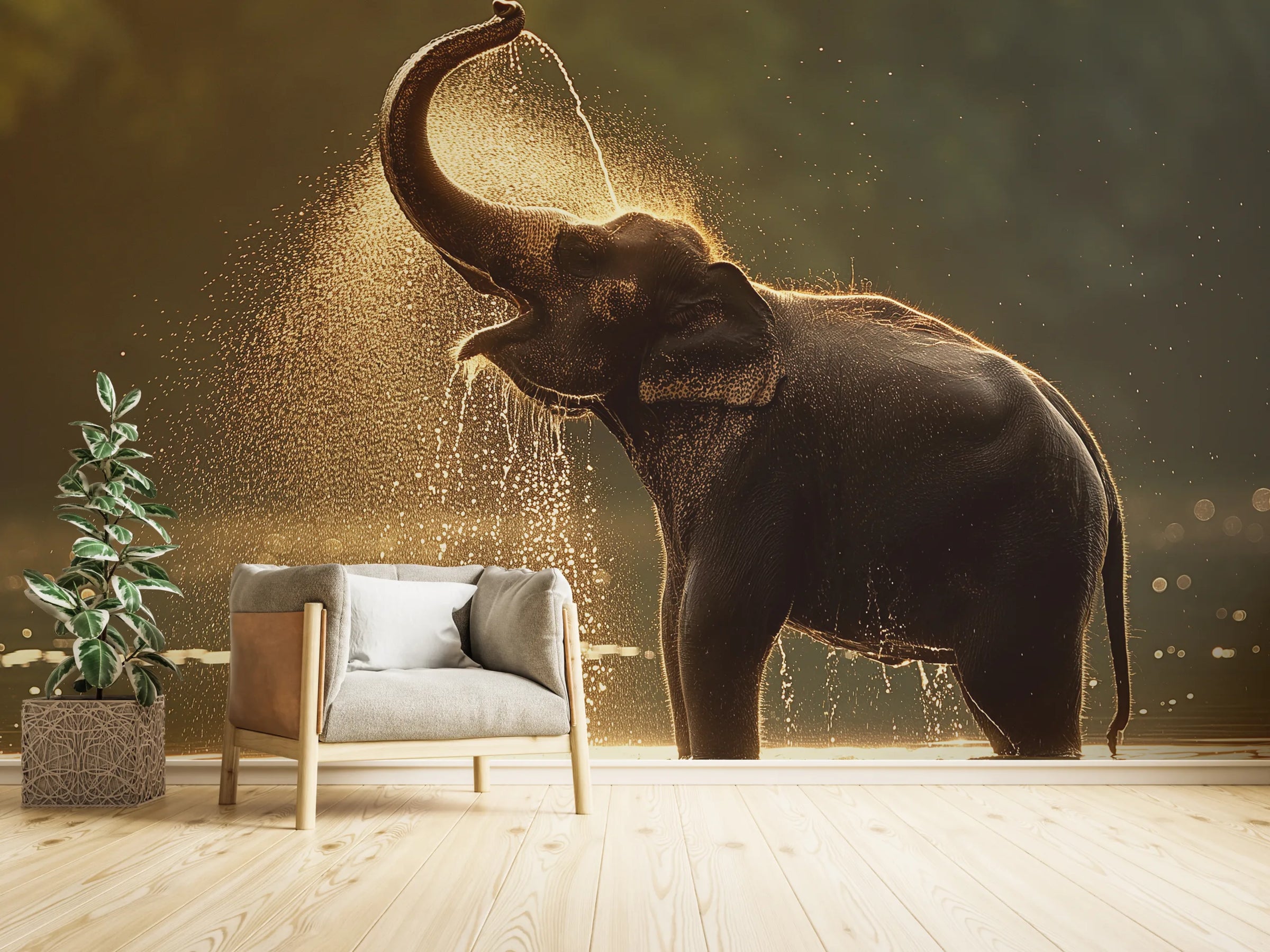 Wild Elephant Mural | Golden Hour Jungle Self Adhesive Wallpaper image 1