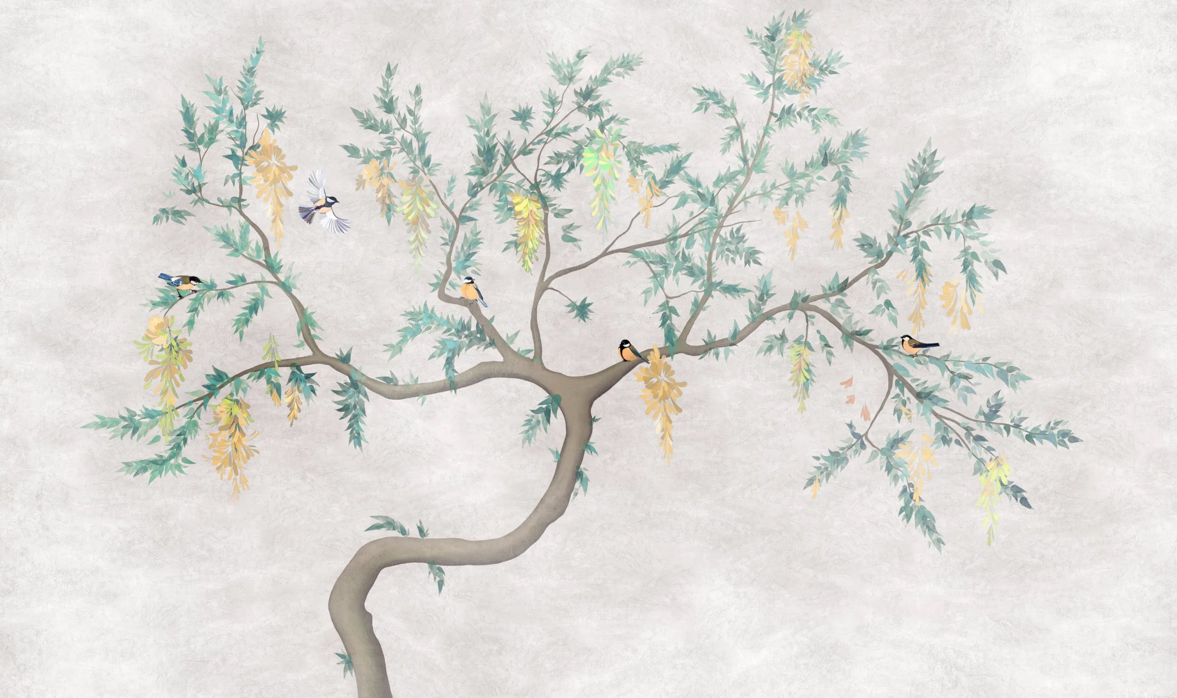 Flowering Tree Birds Wallpaper | Beige Peel-and-Stick Nature Mural image 5