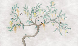 Flowering Tree Birds Wallpaper | Beige Peel-and-Stick Nature Mural image 5