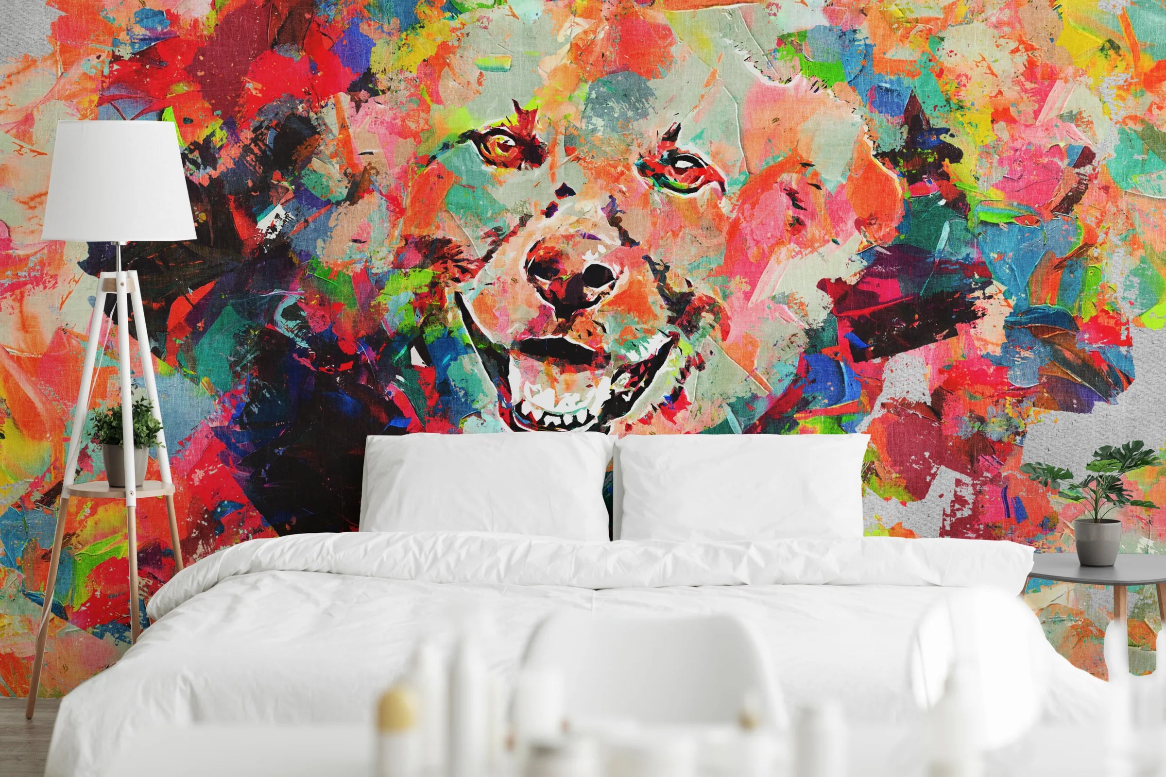 Graffiti Wallpaper | Colorful Abstract Peel And Stick Dog Wall Mural image 1