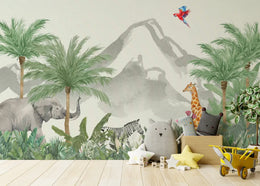 Green Wild Jungle Kids Wallpaper Mural image 1