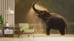Wild Elephant Mural | Golden Hour Jungle Self Adhesive Wallpaper image 4