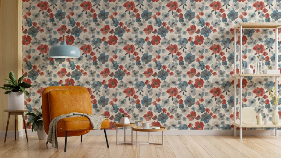 Poppies Flower Blooming Design Watercolor Wallpaper image 2