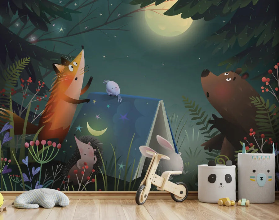 Night Dreamy Forest Kids Wallpaper