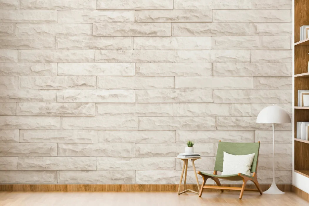 Creamy Brick Effect Living Room Wall Mural image 3