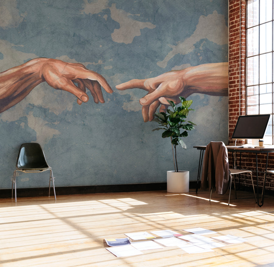 Peel and Stick Adam Hands Zen Wallpaper Michelangelo Art for Modern Home Decor