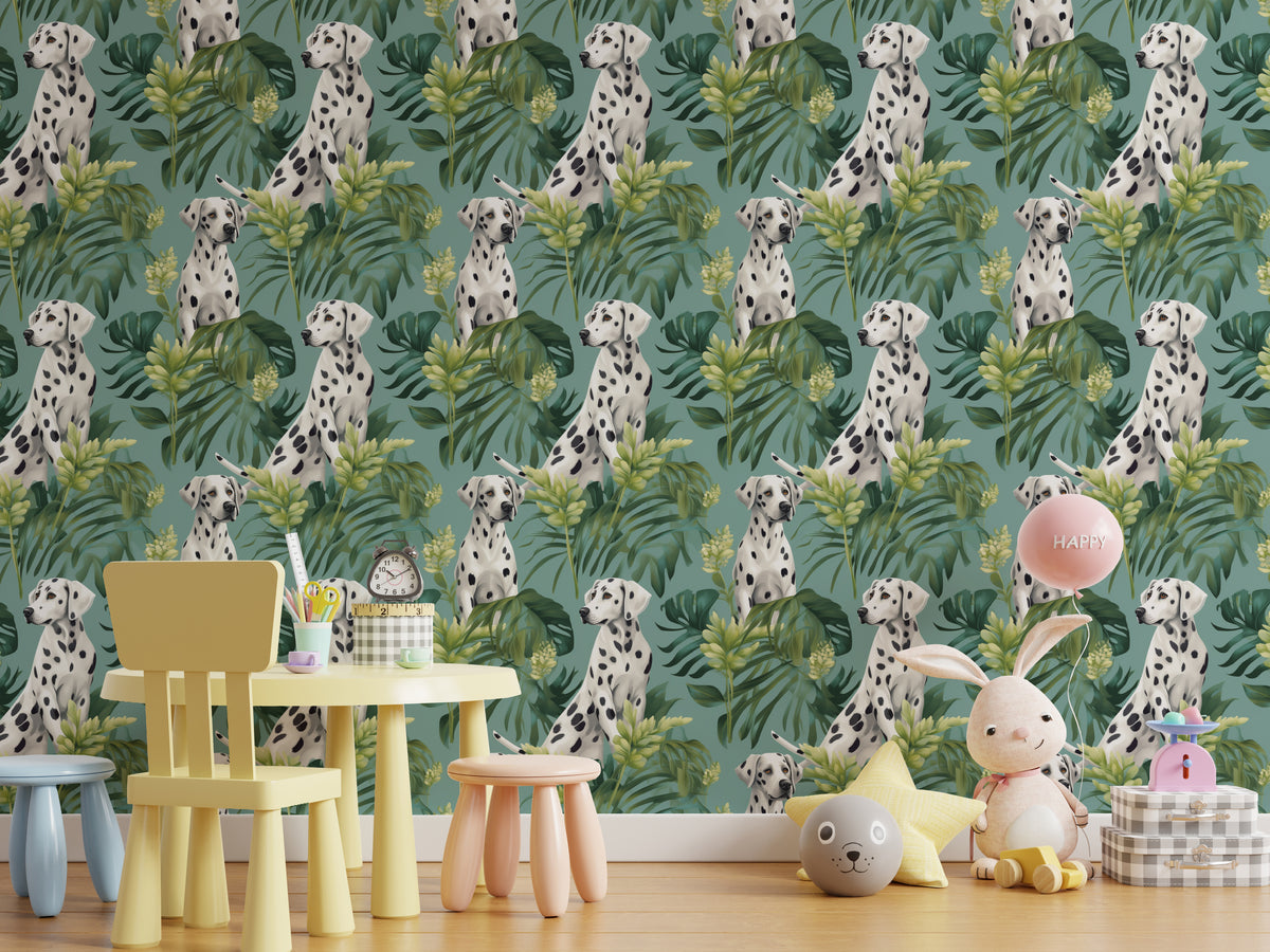 Dalmatian Wallpaper Tropical Botanical Dog Kids Room Peel and Stick Decor