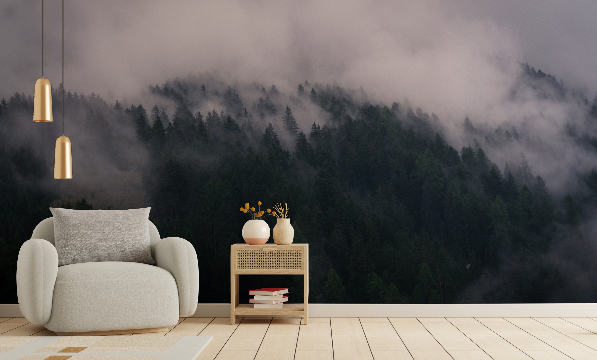 Foggy Lush Forest Peel and Stick Wallpaper for Yoga