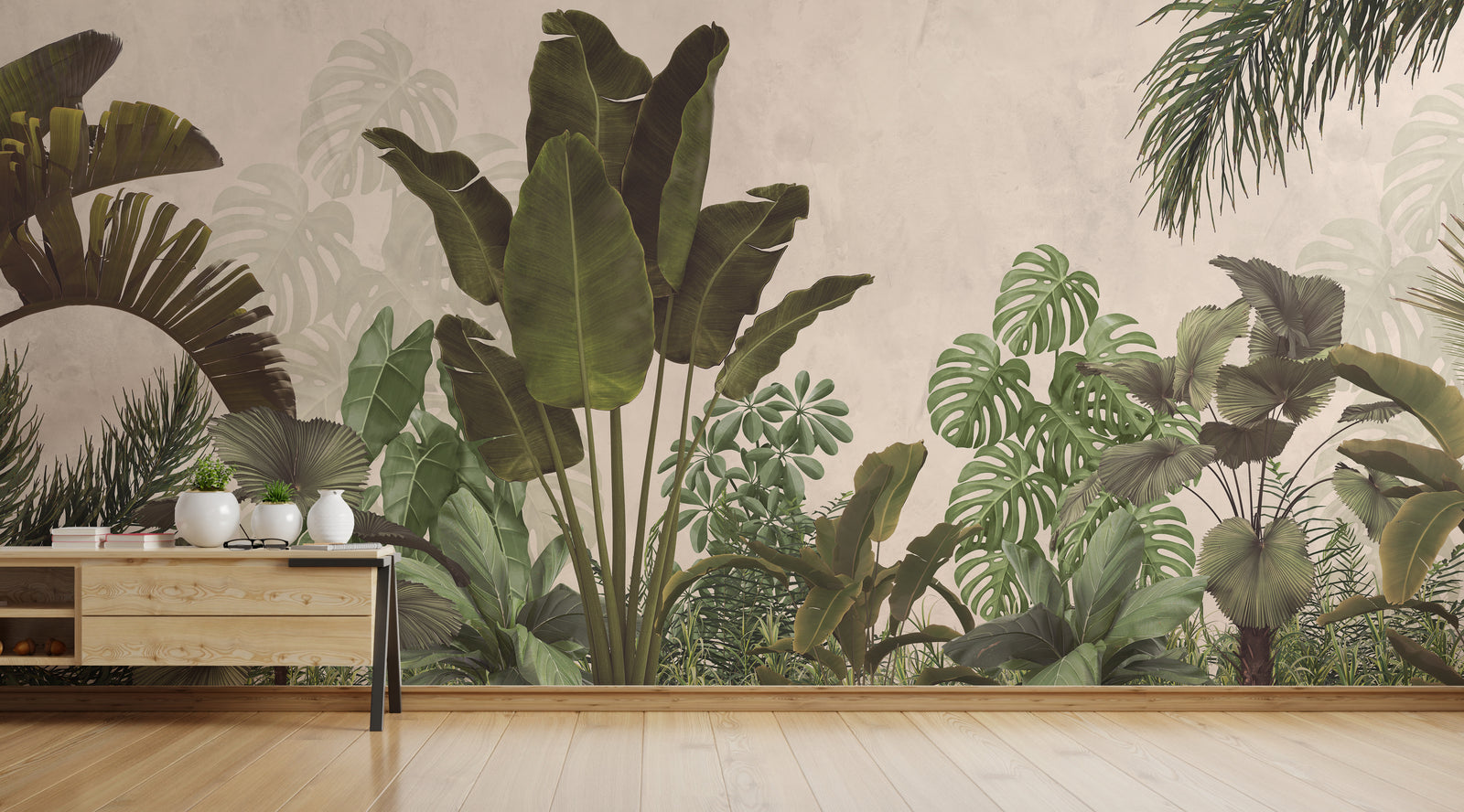 Bohemian Dark Green Tropical Palm Leaves Wallpaper