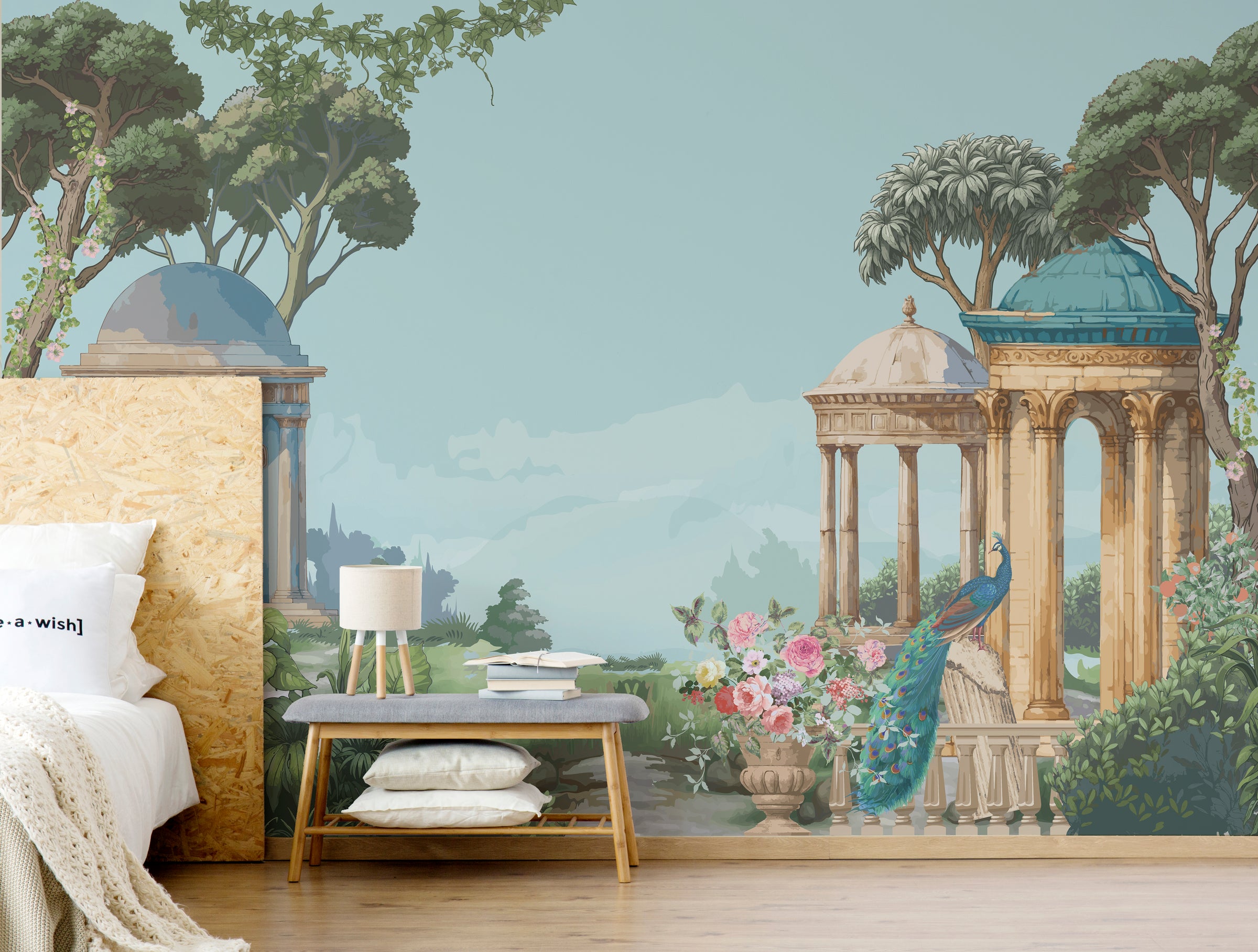 Traditional Garden Symphony Blue Removable Wallpaper