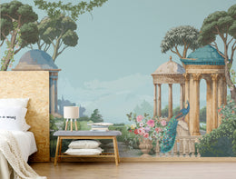 Traditional Garden Symphony Blue Removable Wallpaper
