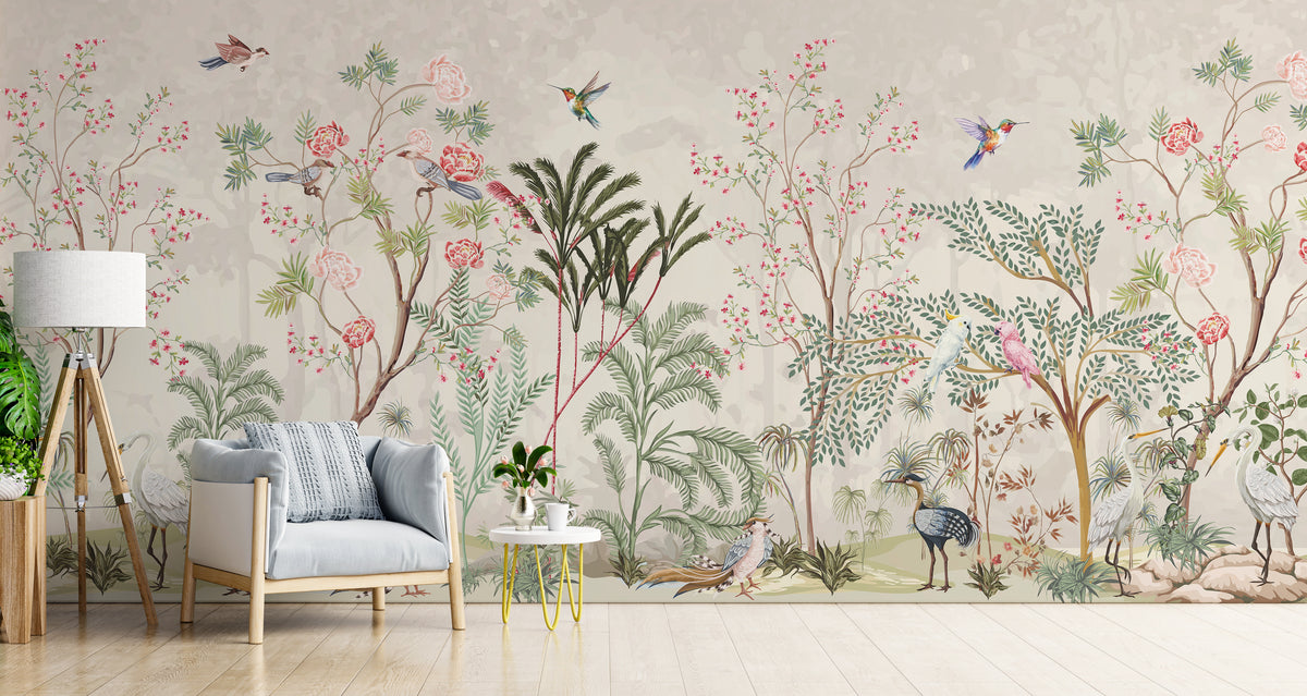 Chinoiserie Botanical Tree Mural | Floral Peel and Stick Wallpaper