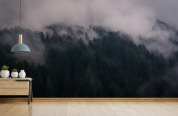 Foggy Lush Forest Peel and Stick Wallpaper for Yoga