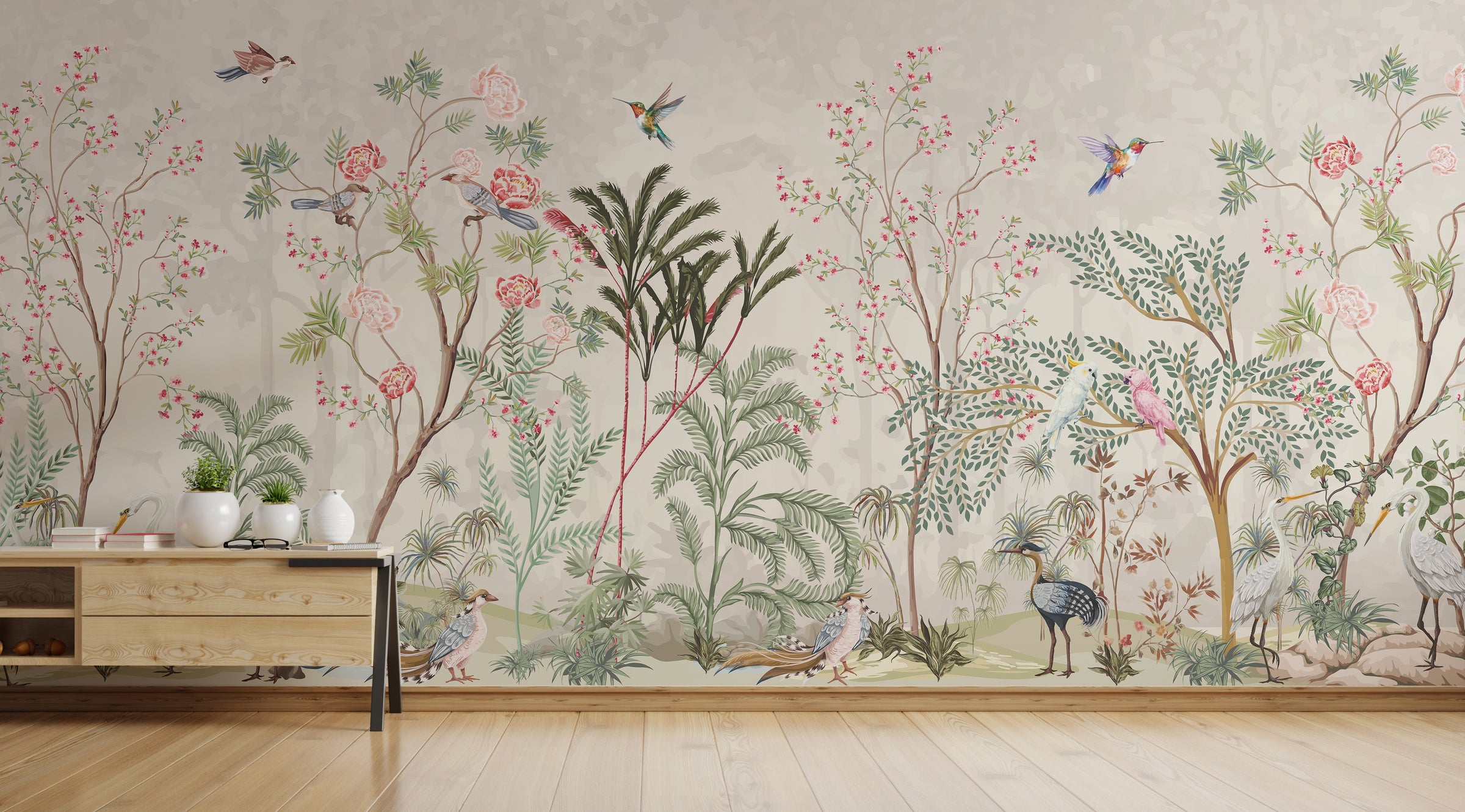 Chinoiserie Botanical Tree Mural | Floral Peel and Stick Wallpaper