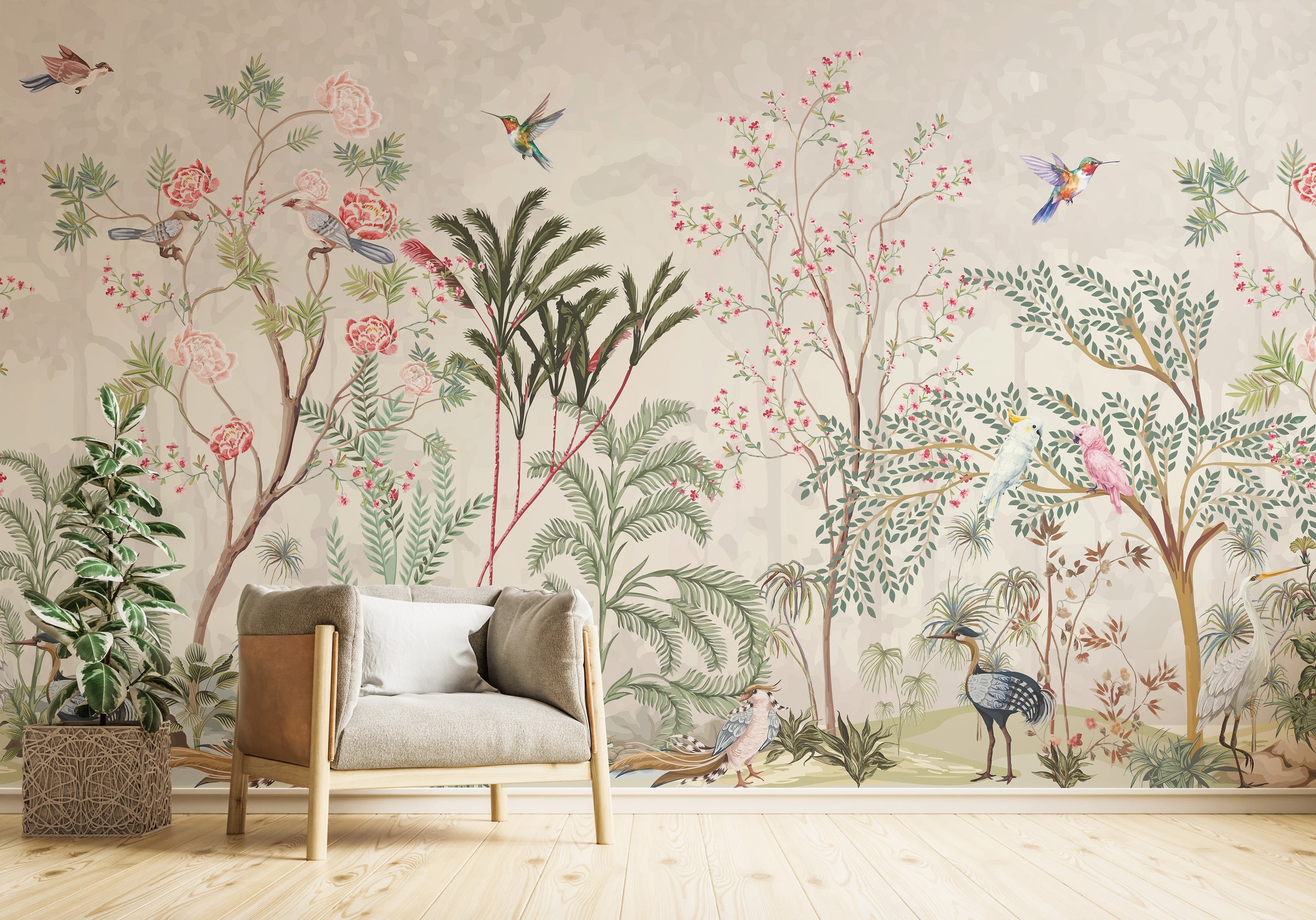 Chinoiserie Botanical Tree Mural | Floral Peel and Stick Wallpaper