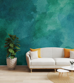 Ocean Teal Watercolor Wallpaper |Ombre Modern Removable Wall Mural image 5