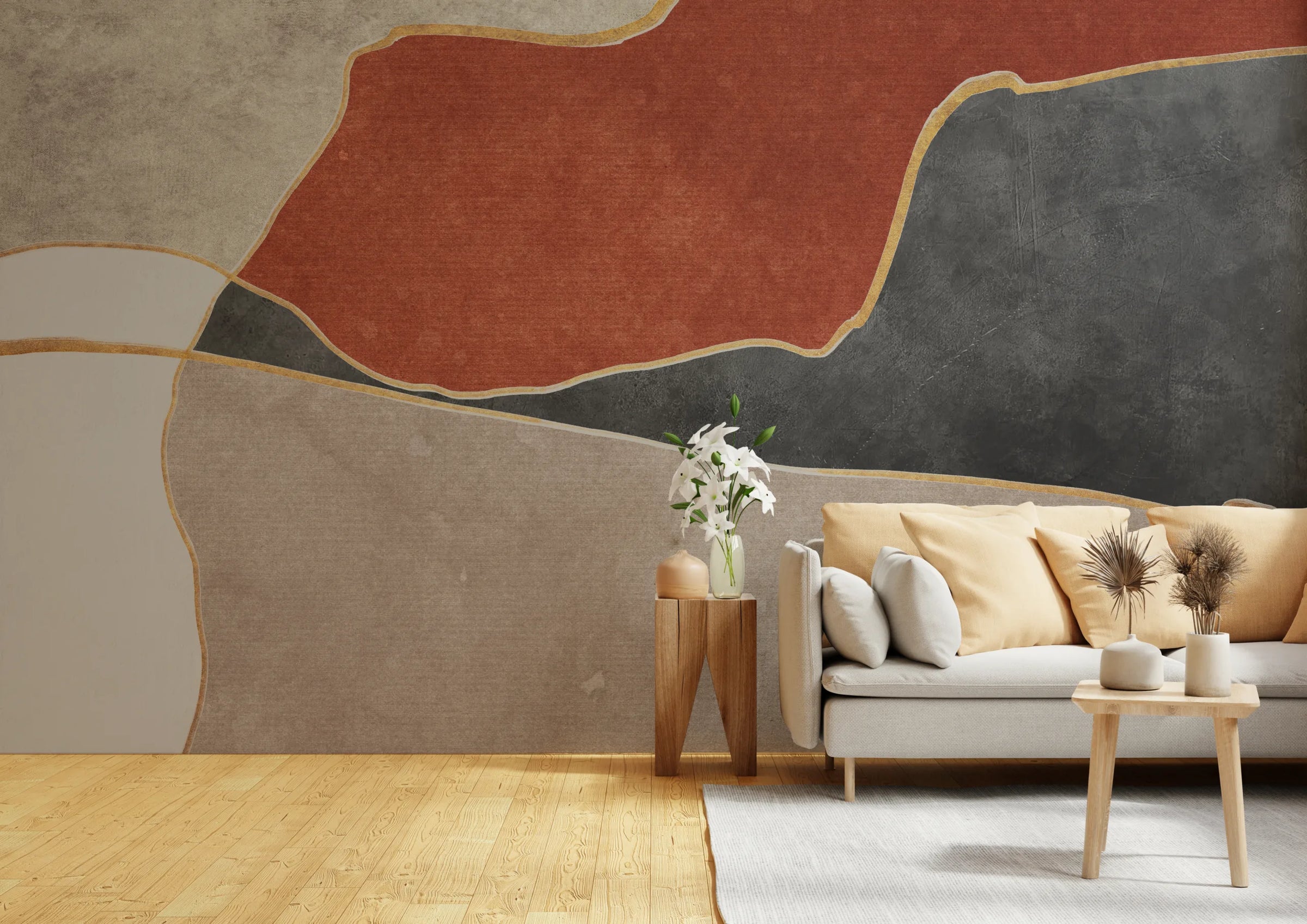 Contemporary Abstract Rust Black Mural | Geometric Peel and Stick Wallpaper image 4