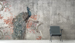 Peacock Concrete Wallpaper | Grey Vintage Peel and Stick Wall Mural image 0