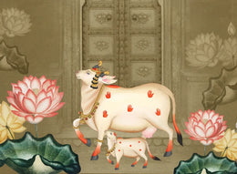 Sacred Pichwai Kamdhenu Wallpaper | Indian Cultural Removable Wall Mural image 2