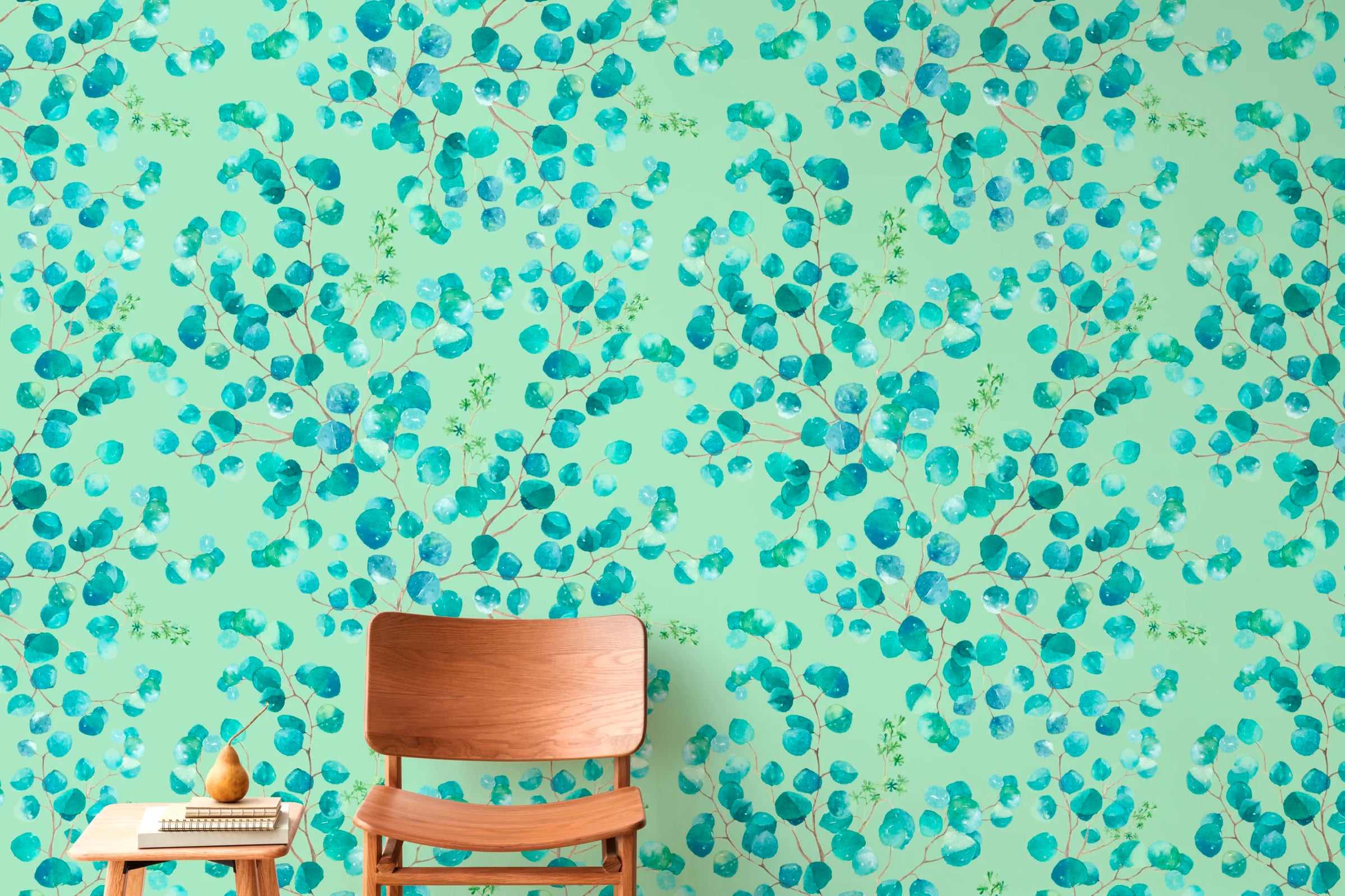 Watercolor Eucalyptus Leaf Design | Blue Green Foliage Peel and Stick Wallpaper image 1