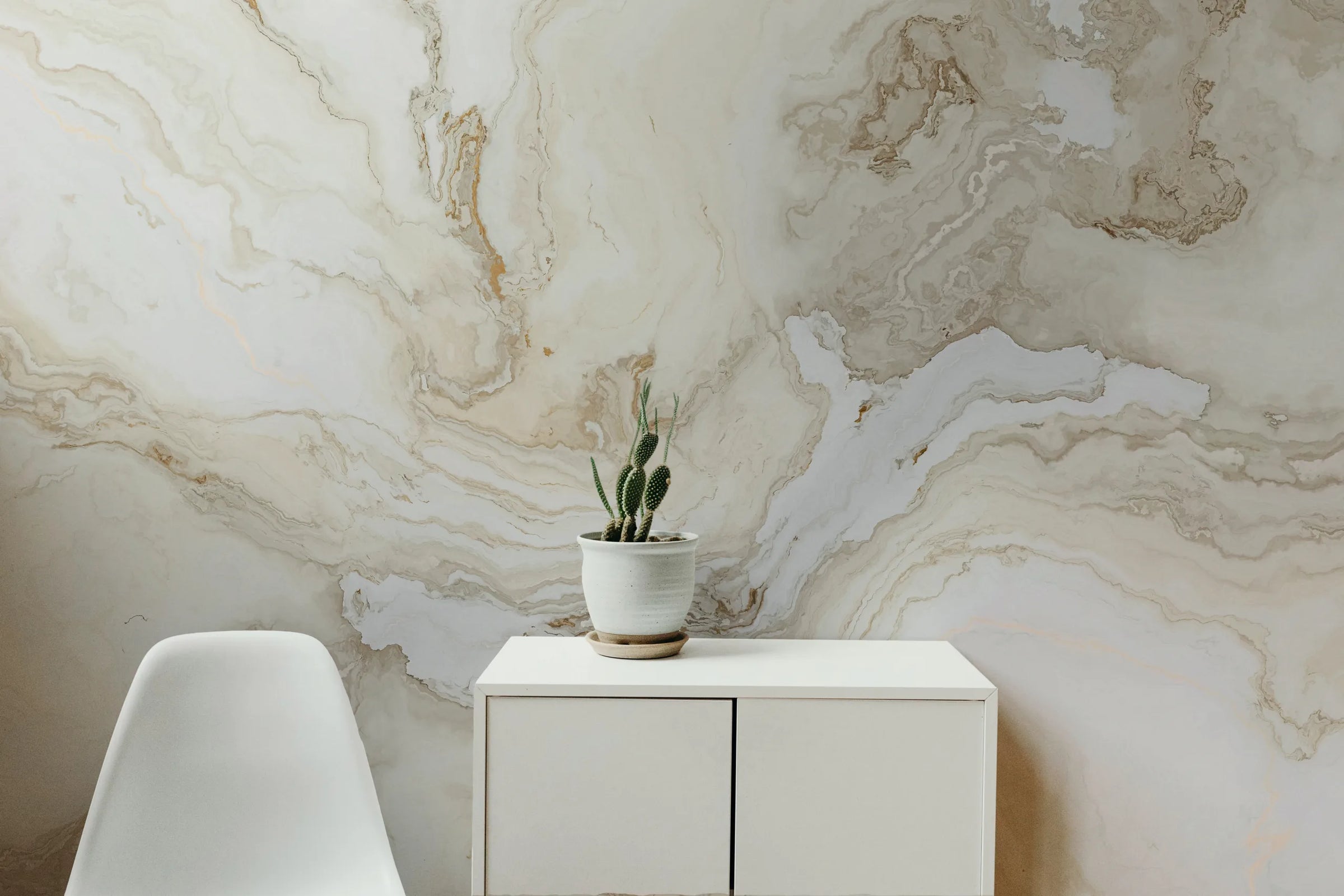 Beige Marble| Neutral Stone Vein | Contemporary | Bedroom Accent Self-Adhesive Vinyl image 2