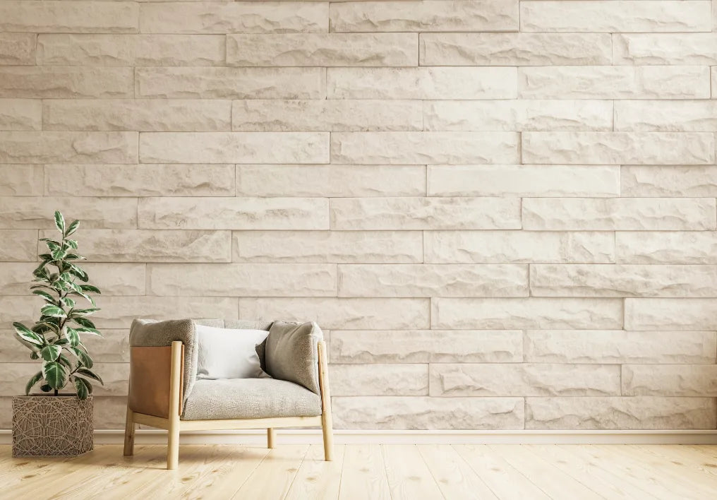 Creamy Brick Effect Living Room Wall Mural image 1