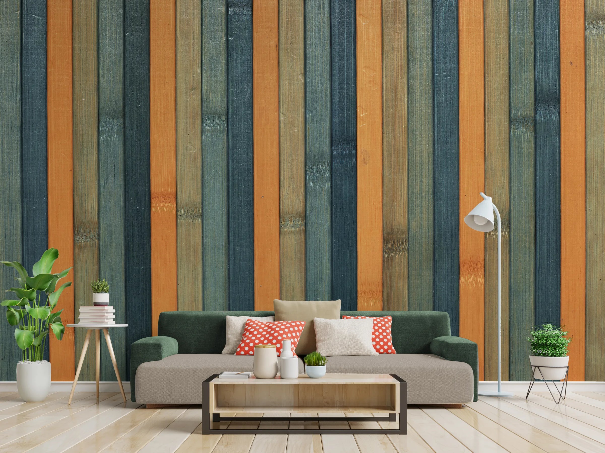 Multicolor Wood Panel Design| Striped Peel And Stick Living Room Wallpaper image 2