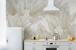 Tropical Banana Leaf Wallpaper | Beige Leaf Wall Design– Peel and Stick image 0