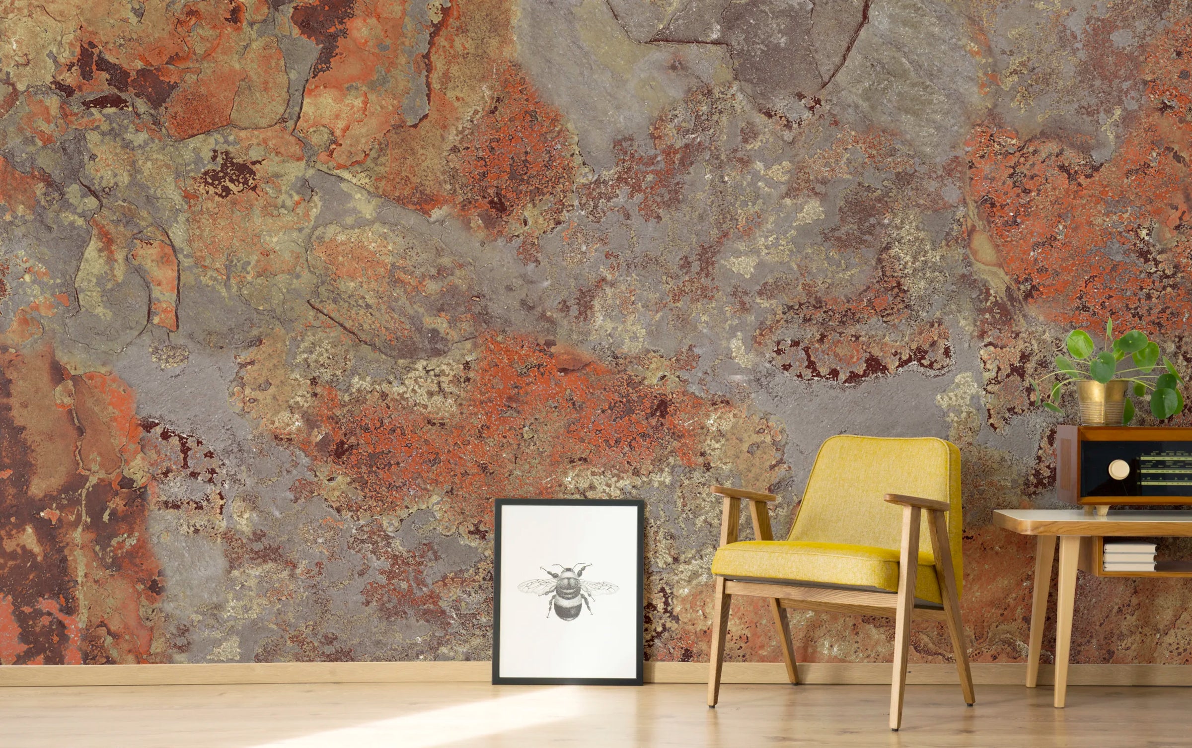 Aged Metallic Stone Wall Mural | Gray Orange Removable Wallpaper image 4