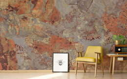 Aged Metallic Stone Wall Mural | Gray Orange Removable Wallpaper image 4