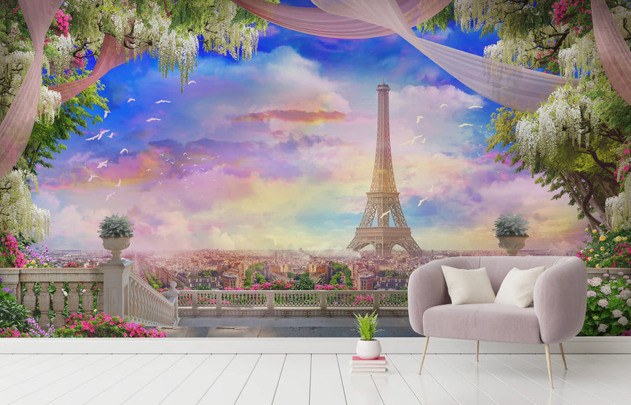 Paris Eiffel Tower Wallpaper | Pastel Sky Peel And Stick Decor