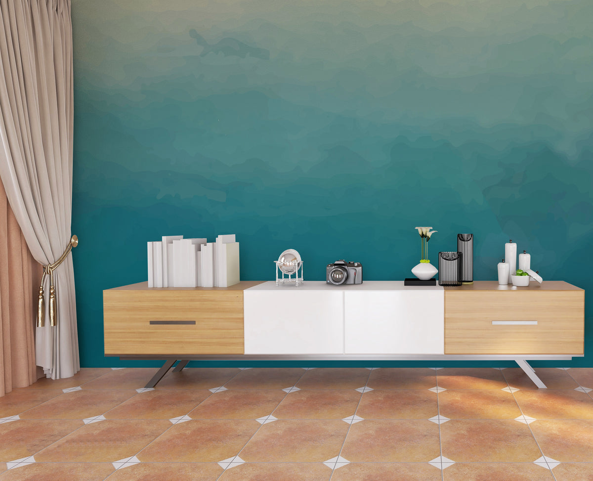 Teal Ombre Peel and Stick Wallpaper Calm Yoga Room Accent Wall
