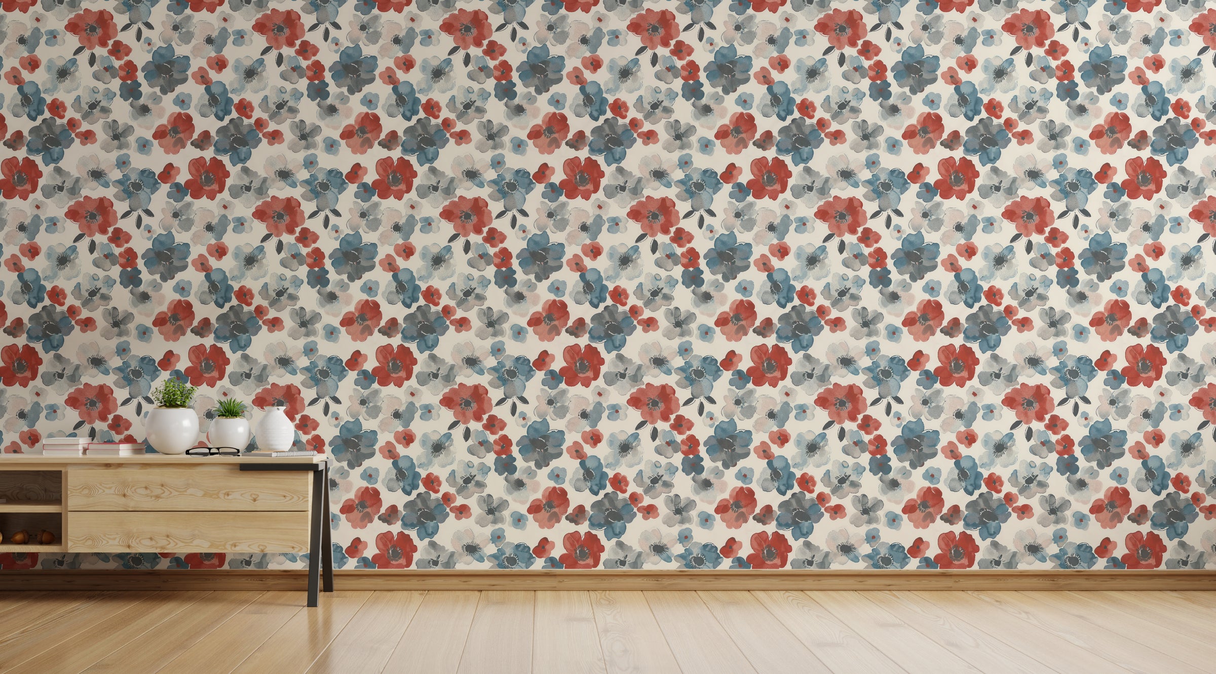 Poppies Flower Blooming Design Watercolor Wallpaper