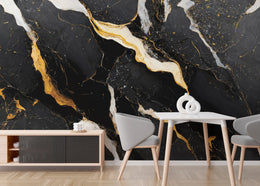 Luxury Black Marble Wall Covering | Gold Vein Rmovable Wallpaper image 3