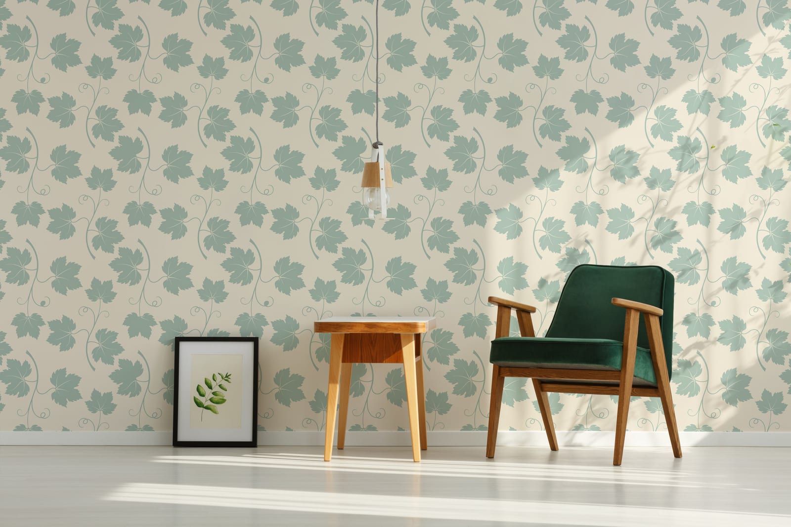 Sage Green Vine Leaf Wallpaper | Peel and Stick Wall Covering