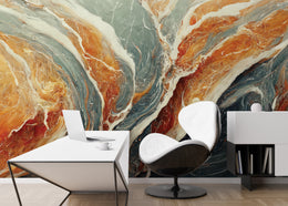 Modern marble swirl wall covering for sophisticated home office backdrop