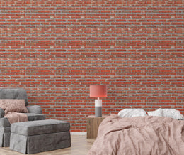 Textured brick wallpaper mural for bedroom feature wall inspired by contemporary interior trends.