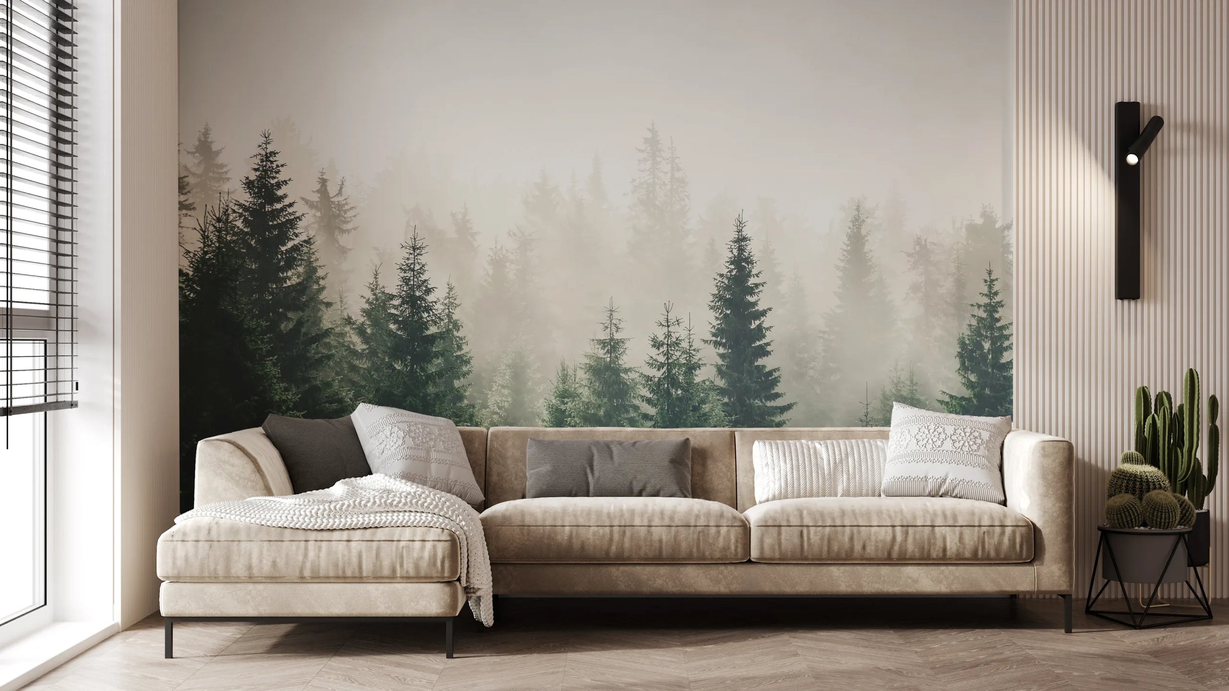 Lush Green Foggy Forest Wallpaper Mural image 1