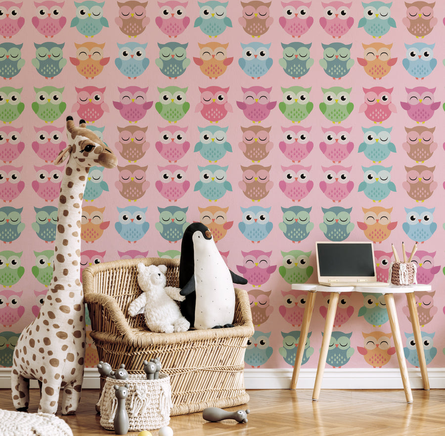 Owl Wallpaper Kids Room Seamless Pattern Peel and Stick Wall Decor