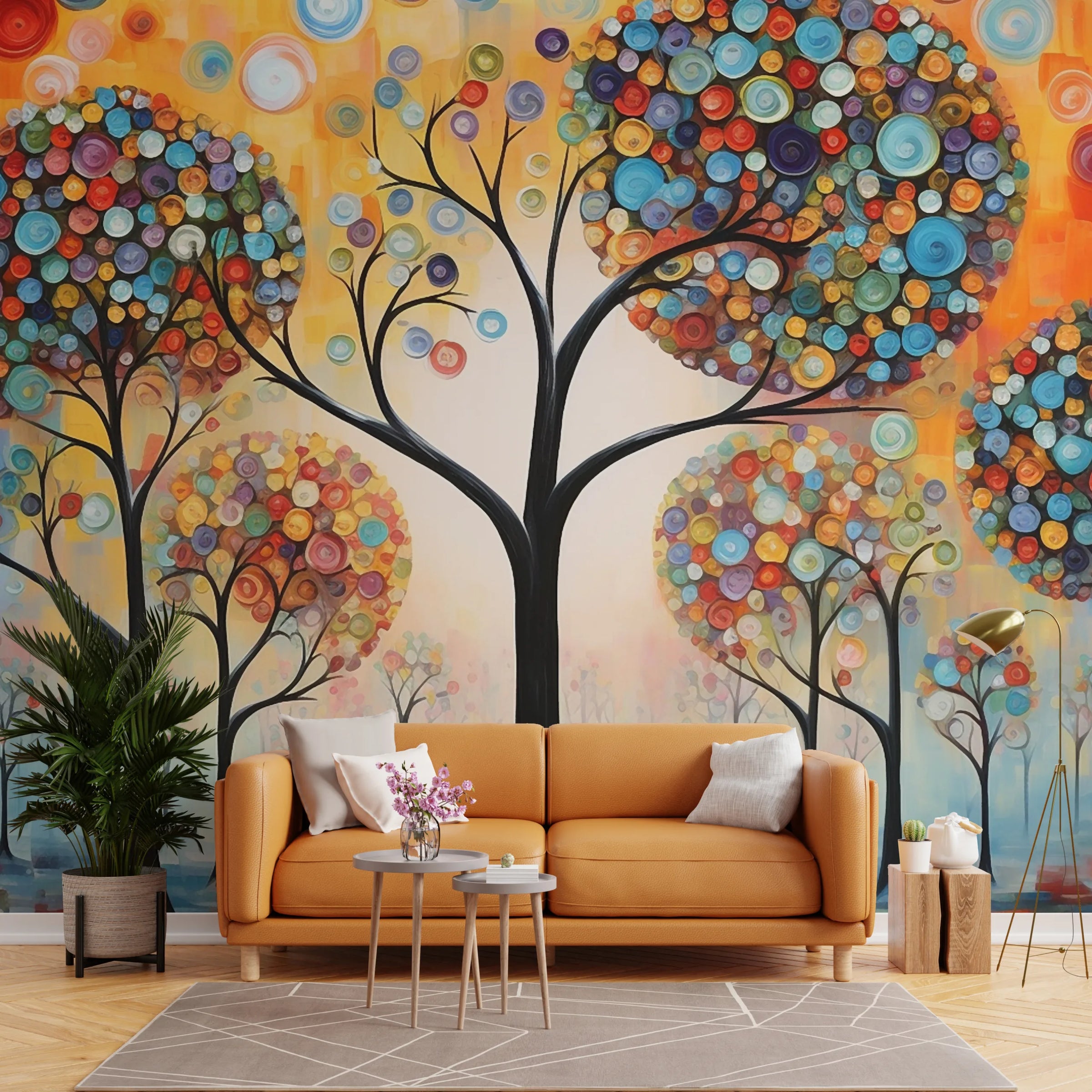 Colorful Abstract Tree Mural | Vibrant Nature Peel and Stick Wallpaper image 5