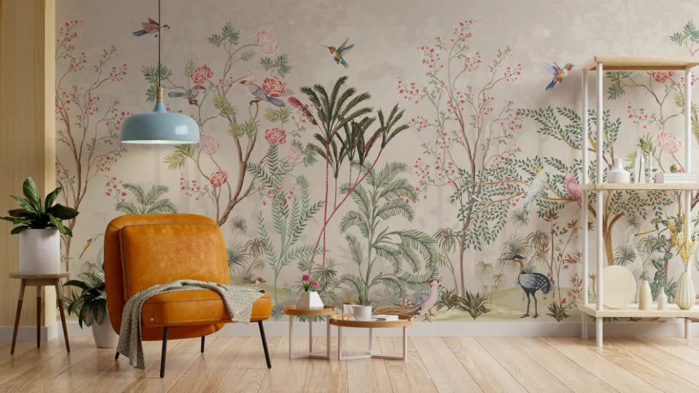 Chinoiserie Botanical Tree Mural | Floral Peel and Stick Wallpaper image 1